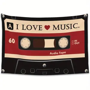 Downtown Girl Cassette Tape Wall Art - "I Love Music" Retro Aesthetic Tapestry for Teen Girls Room Decor, 51x60 & 60x40 Inch Fabric Wall Hanging, No Electricity Needed, Music Lover Gift, Vintage Design, Highquality Print, Musicthemed Decor