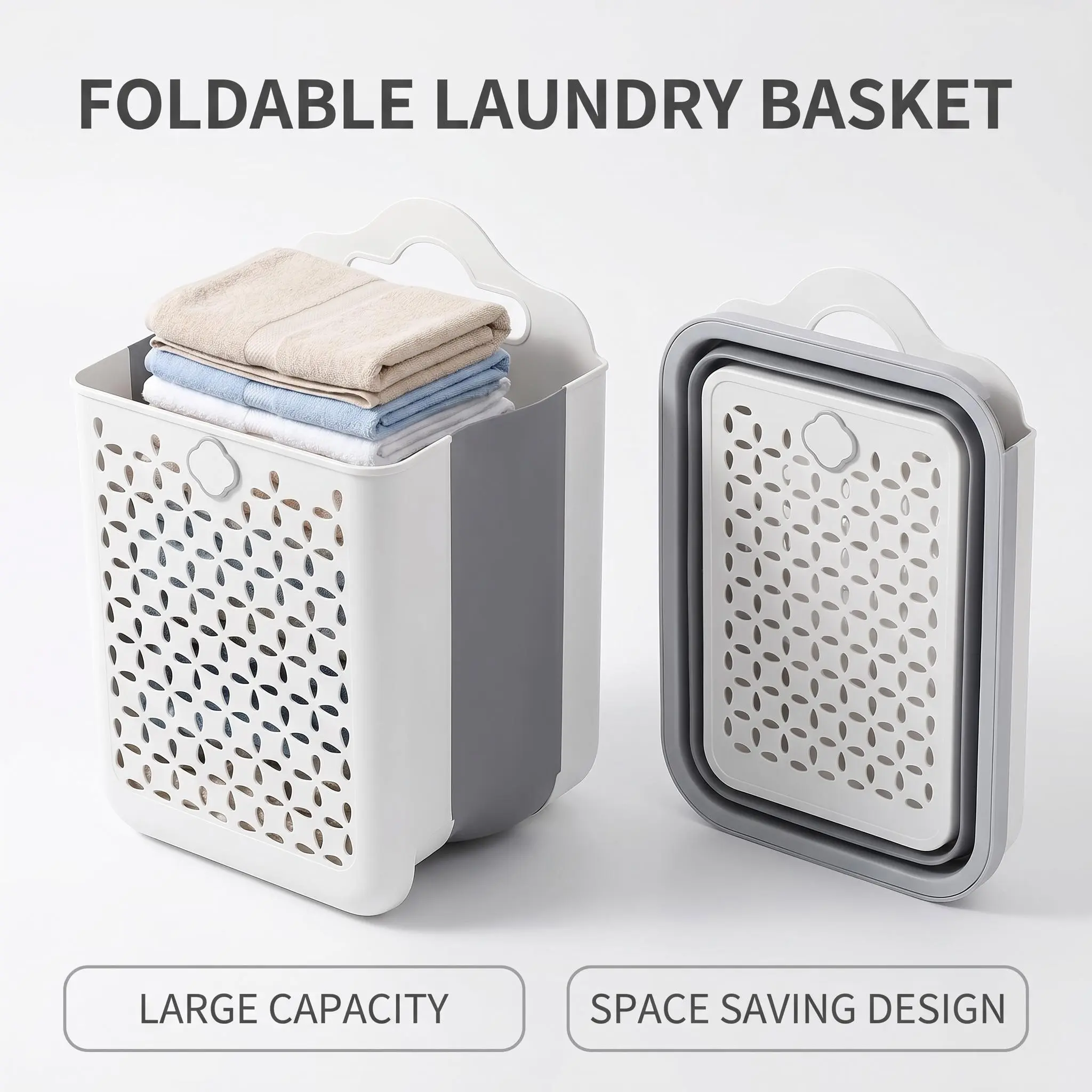 Wall Mounted Foldable Laundry Basket, Space Saving Collapsible Hanging Hamper, Detachable Dirty Clothes Storage Bin for Bathroom & Bedroom