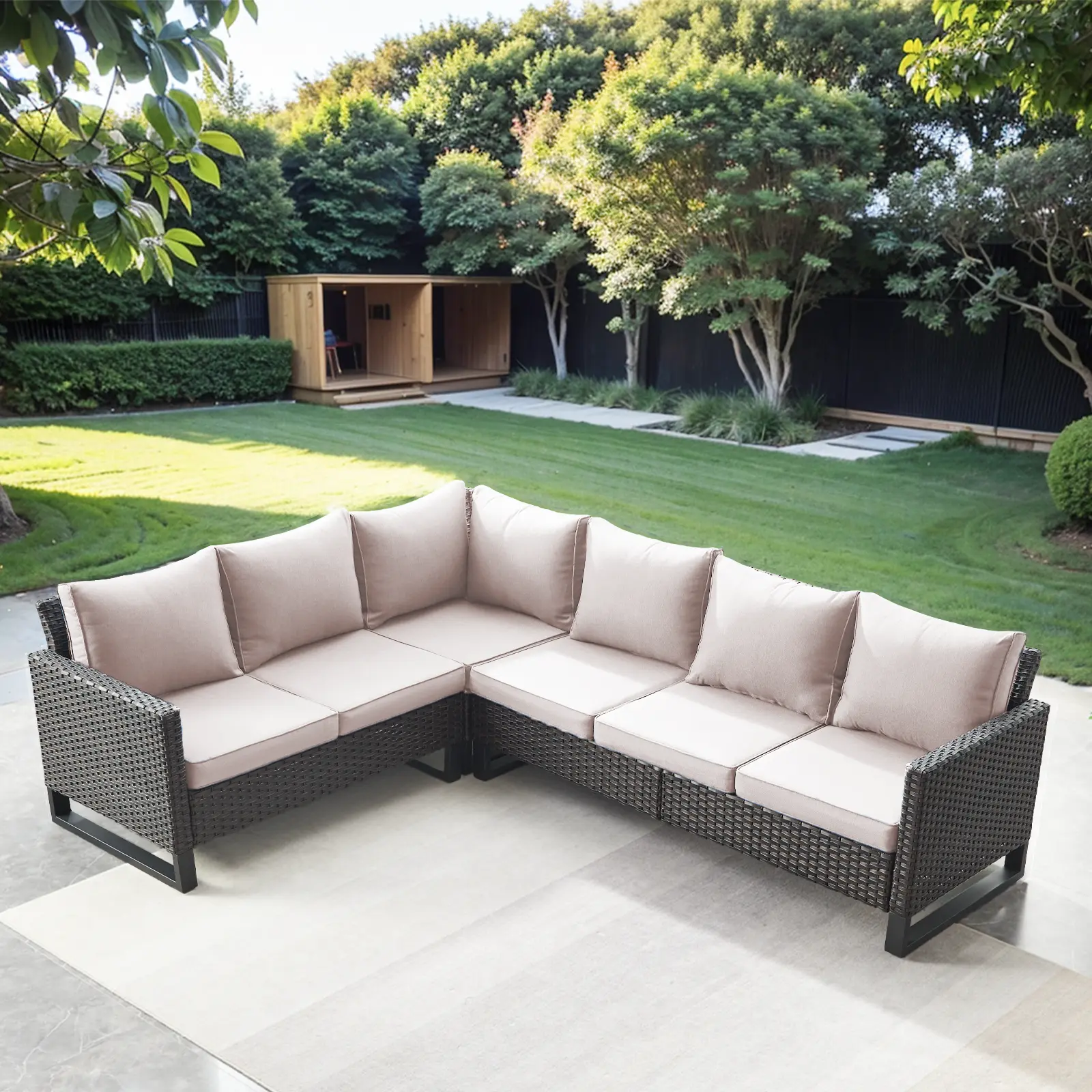 Belord 6-Seater Outdoor Sectional Sofa,All Weather PE Wicker High Back Patio Couch for Porch,Garden,Backyard, GRS Series