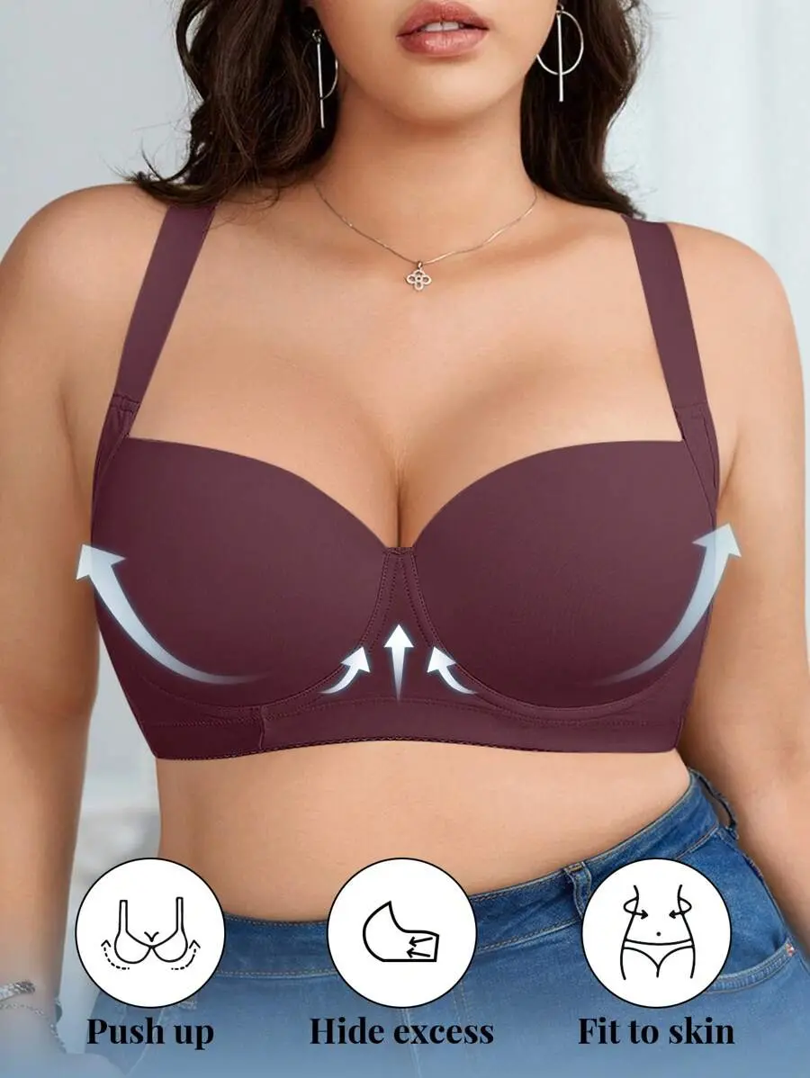 Plus Size Wireless Push-Up Lingerie Bra With Underwire Support, 1pc