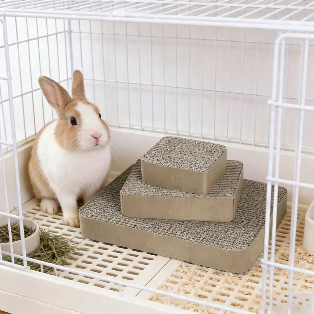 1 Set Thick Cardboard Rabbit Chew Board, Multi-Function Toy for Bunny, Small Pets & Birds, Grinding & Scratching Platform for Rabbits, Hamsters & Parrots, Cage Accessory Supplies