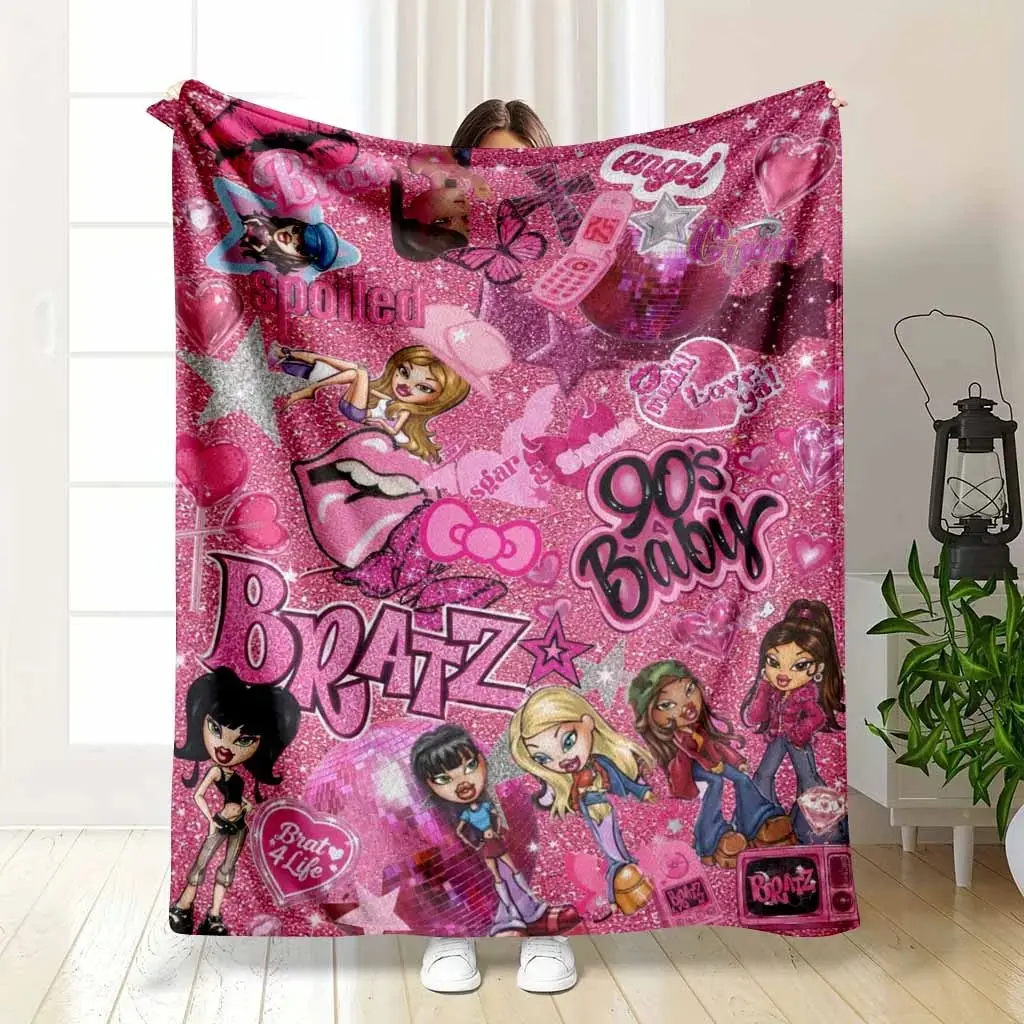 Pink Y2K Diva Flannel Blanket with Glitter Hearts, Butterfly & Disco Ball Print, Soft Warm Lightweight Cozy Throw, Perfect for Bedroom, Sofa, Dorm, Party & Sleepover, Ideal Gift