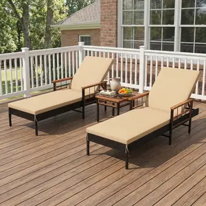 Spaco Beige Outdoor Wicker Rattan Reclining Lounger Chair - 4-Level Adjustable Backrest, Rattan Porch Chair, Outdoor Wicker Furniture for Poolside, Garden Relaxing, Rattan Porch Chairs