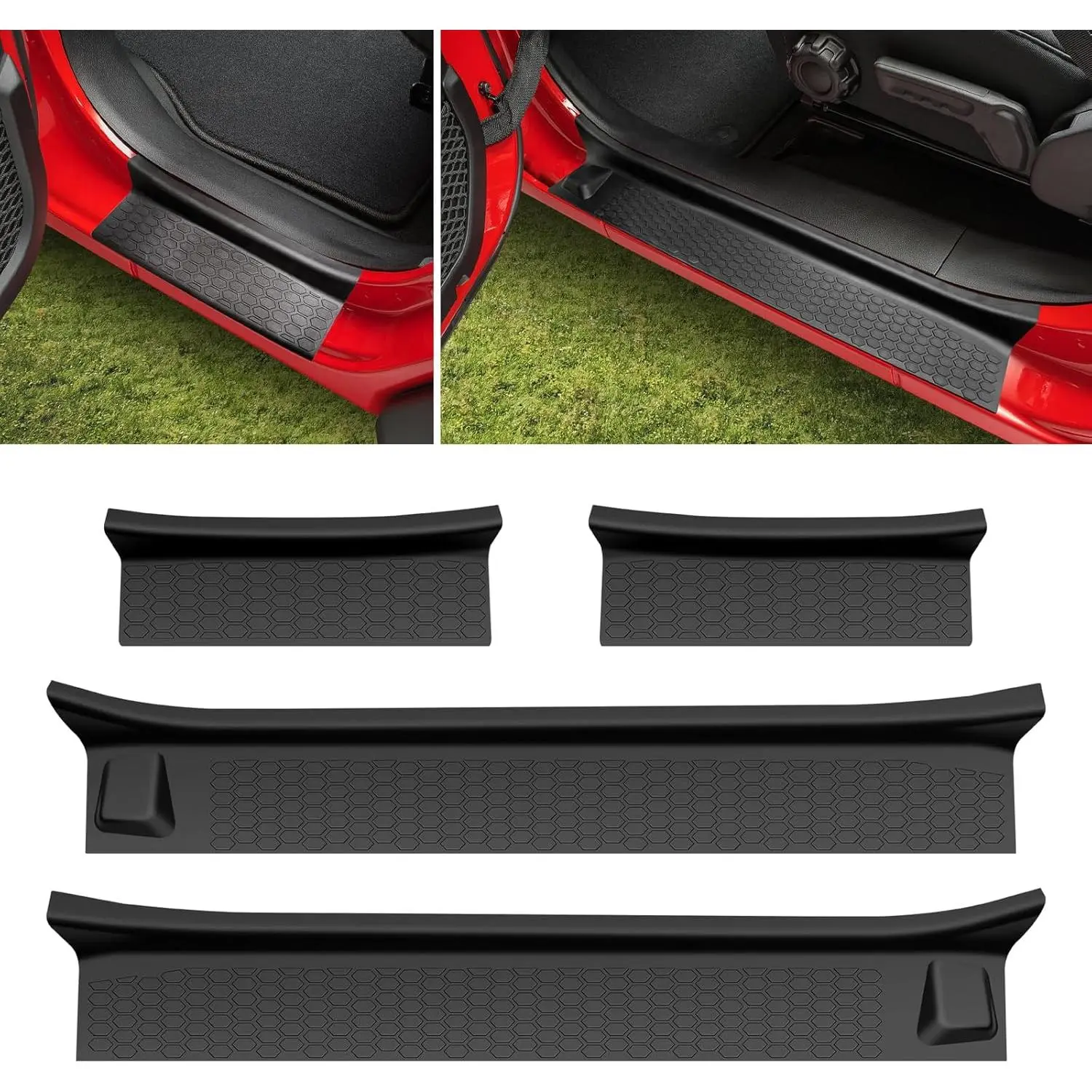 Door Sill Guards Kit for 2018-2025 Jeep Wrangler JL Unlimited & 2020-2025 Jeep Gladiator JT 4 Door Accessories Anti-slip Texture Easy Installation, Door Sill Protectors Truck Vehicle