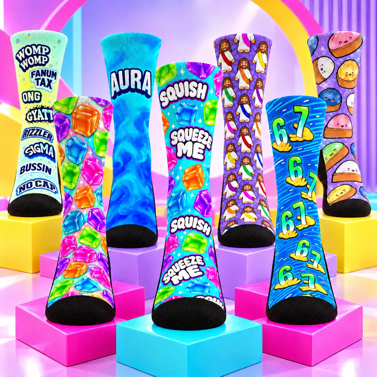 Super Viral Premium Socks - Trending Fun Vivid Prints Unisex Adult Kids - Gifts Novelty Funny Themed Crew Socks