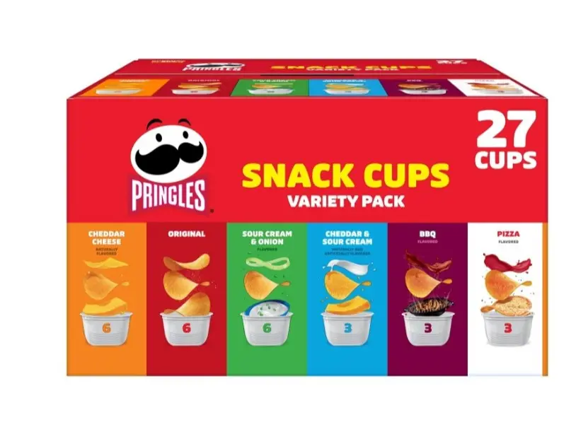 Pringles Potato Crisps Chips, Lunch Snacks, Snack Cups, Variety Pack, 19.5oz Box (27 Cups)