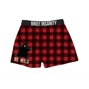 "Be Wild" Red Plaid Bear Print Breathable Boxer Shorts Underwear S-XXL