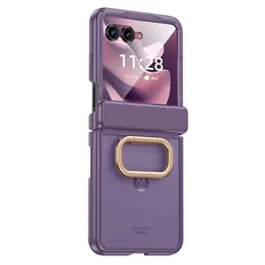 Semi-transparent foldable phone case with ring kickstand, compatible with Motorola Razr 70 Ultra and Razr 60 Ultra. Integrated design with privacy tempered glass screen protector, shockproof, durable and stylish.
