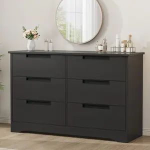 Garvee 6 Drawer Dresser for Bedroom, Black Modern 6 Chest of Drawers with Embedded Handles Design, Wooden Dresser Organizer for Living Room, Nursery, Hallway