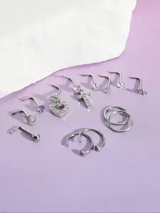 Stainless Steel L-Shaped Nose Ring with Rhinestones, Heart Cross Butterfly Flower Design, Unisex Body Piercing Jewelry for All Seasons