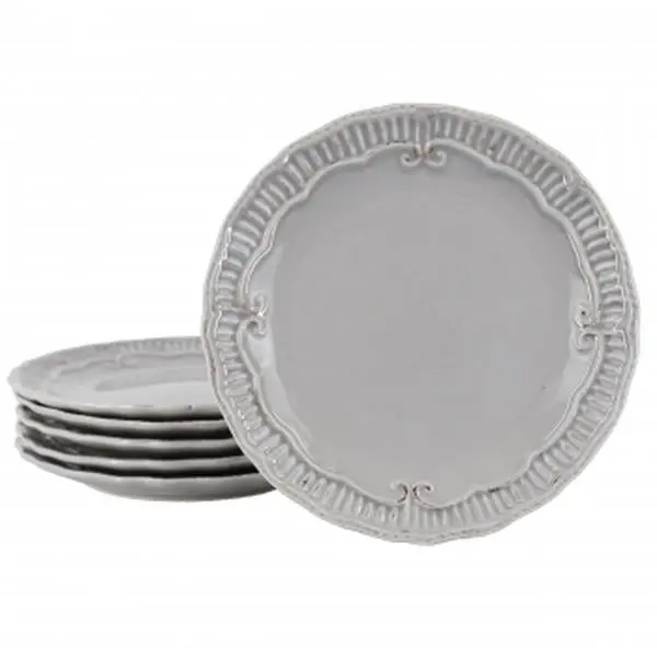 Capri Embossed Dessert Plate Set - Grey - 9 in. - 6 Piece - Dishwasher Safe