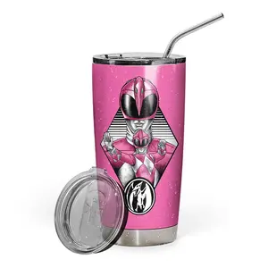 Pink Pterodactyl Hero Helmet Tumbler Retro 90s Sci-Fi Armor 20oz Skinny BPA-Free Stainless Steel Insulated Cup with Clear Lid for Drinks