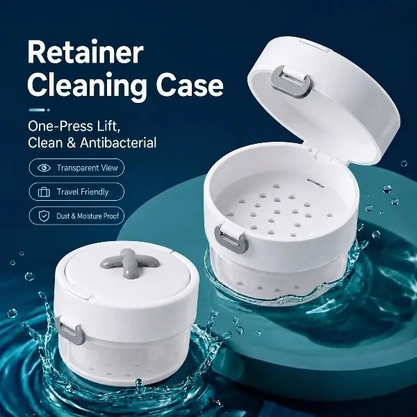 3-in-1 Multicolor Cute Retainer Case - Camping & Hiking Personal Care Accessory for Braces, Dentures Cleaning & Drying