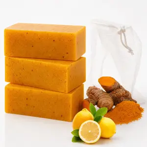 Lemon Turmeric KojicAcid Soap - Gentle Cleanser for Sensitive Skin, Acne-Fighting Daily Brightener, Summer Facial Care with Bubble Net