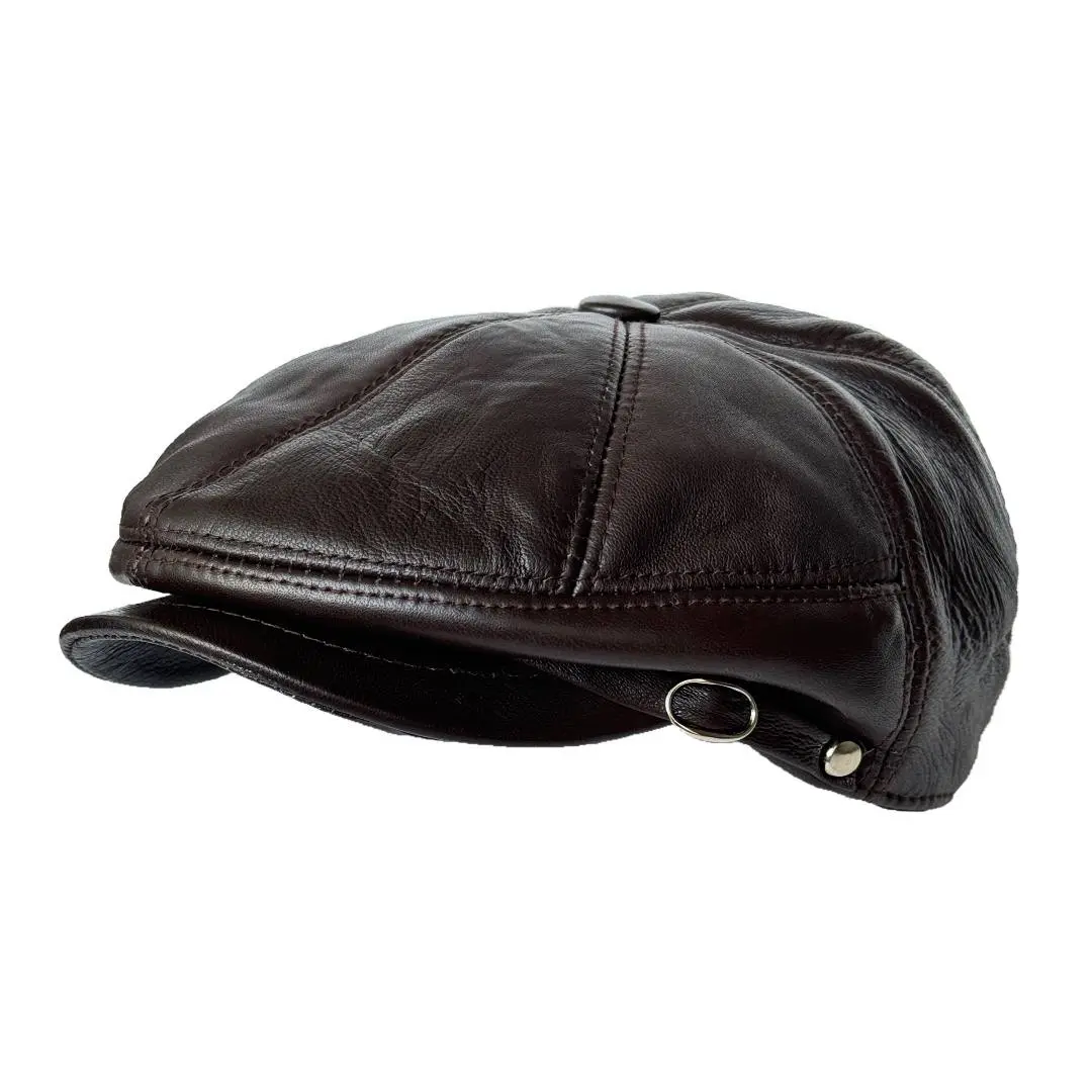 Men's Premium Sheepskin Leather Newsboy Cap - Turkish-Made, Adjustable Strap with Brass Buckle Closure, Vintage Gatsby Ivy Design, S/2XL/3XL Sizes, Cabbie Ascot Hat for Casual & Formal Wear