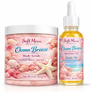 Ocean Breeze Body Scrub and Shimmer Oil Set | Beach Scented Sugar Scrub | Glow Body Oil | Summer Skincare Gift for Her | Coastal Spa Gift Cleanser Cosmetic Cleansing Aroma Moisture Radiant