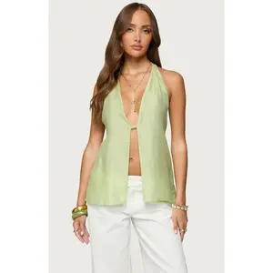 Edikted Women's Silky Look Split Front Halter Top