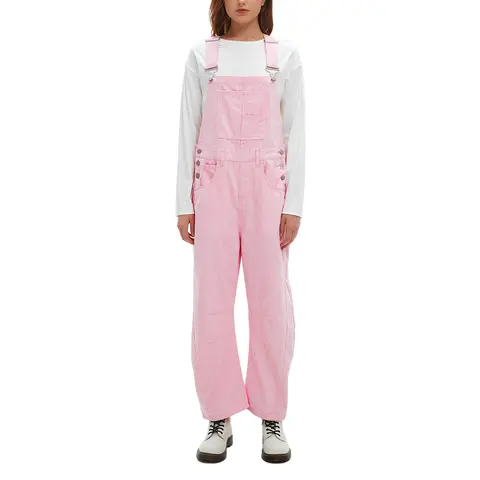 D-Sun Preppy Lady's Sleeveless Square Neck Striped Bib Overalls - Adjustable Straps, Blend Fabric, Stretch, Fitted Buttons, Casual Wide-Leg/Tapered Jumpsuits, Multi-Season Work/Holiday Wear, Bib Detail