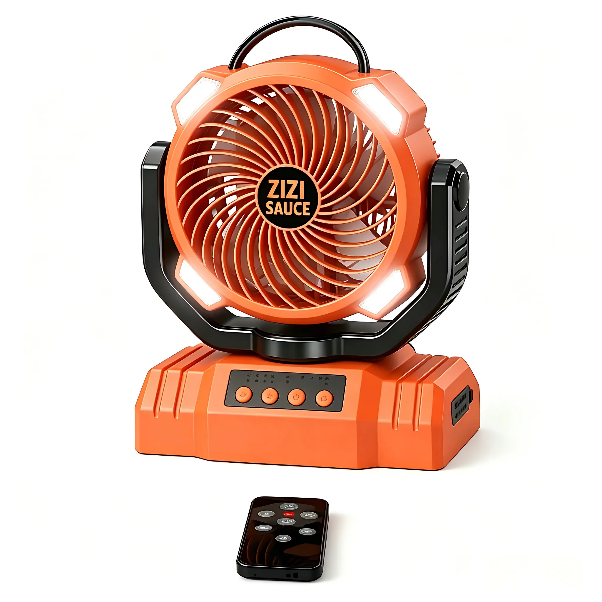 ZIZI SAUCE Cordless Portable USB Rechargeable Camping Fan with LED Light - 4-Speed Adjustable, Quiet, Hanging & Desk Dual Use, Energy-Efficient, Collapsible, Filterless, Handheld, Kickstand, USB Port, Cells - Household Appliance for Hiking, Outdoor Tent,