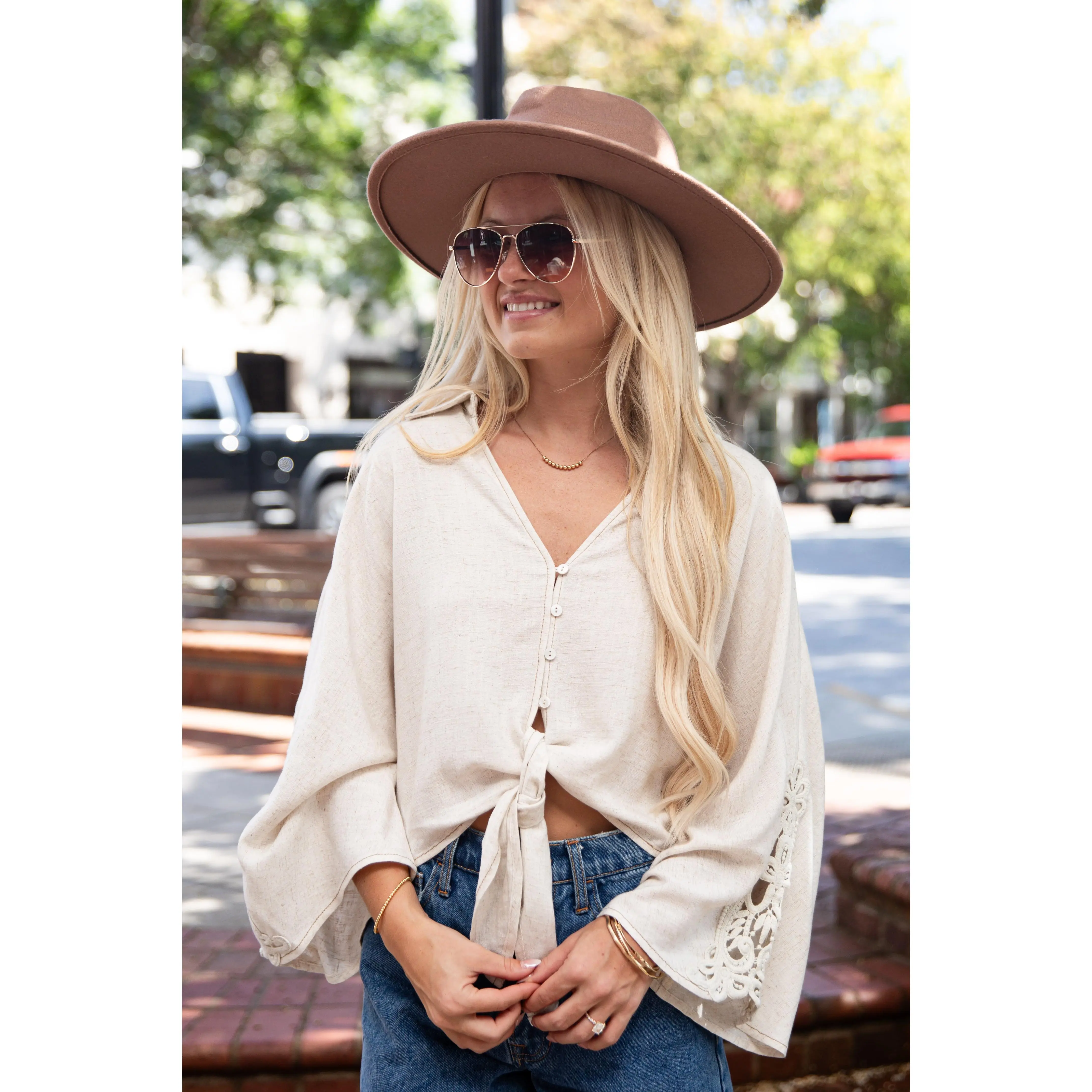 All The Better Natural Linen Button-Up Blouse