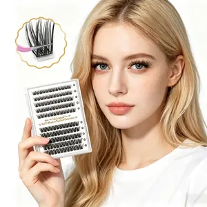 Self-Adhesive Eyelash Clusters, Eyelash Extensions, No Glue Needed, Easy to Apply, Time-Saving, Includes Eyelash Tweezers, Fluffy Mixed Lengths