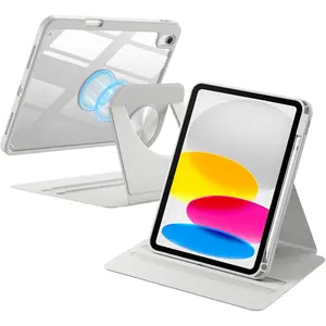 for iPad A16 Case 11th Generation 11 Inch 2025, for iPad 10th Generation Case 10.9 Inch 2022 with Pencil Holder, 360? Rotating Protective Stand Cover, Detachable  Clear , Gray
