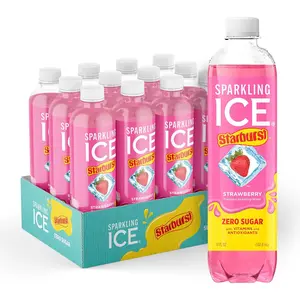 Sparkling Ice STARBURST Strawberry, Zero Sugar Flavored Sparkling Water, with Vitamins and Antioxidants, Low Calorie Beverage, 17 fl oz Bottles (Pack of 12)