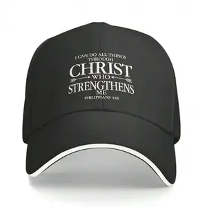 S&T Unisex Christian Baseball Cap, Embroidered Philippians 4:13 "I Can Do All Things Through Christ" Inspirational Quote - Black And White Retro Faith Gift, Suitable For Sports And Casual Wear