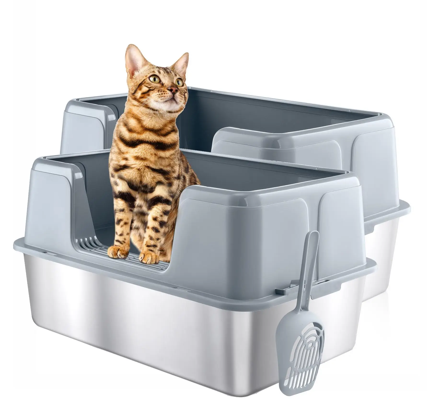 【Fall Deals For You】WeCharmer 39L Large Cat Litter Box with High Sides, Open Top, Includes Scoop, 23.6 x 15.8 x 12 inches Clean