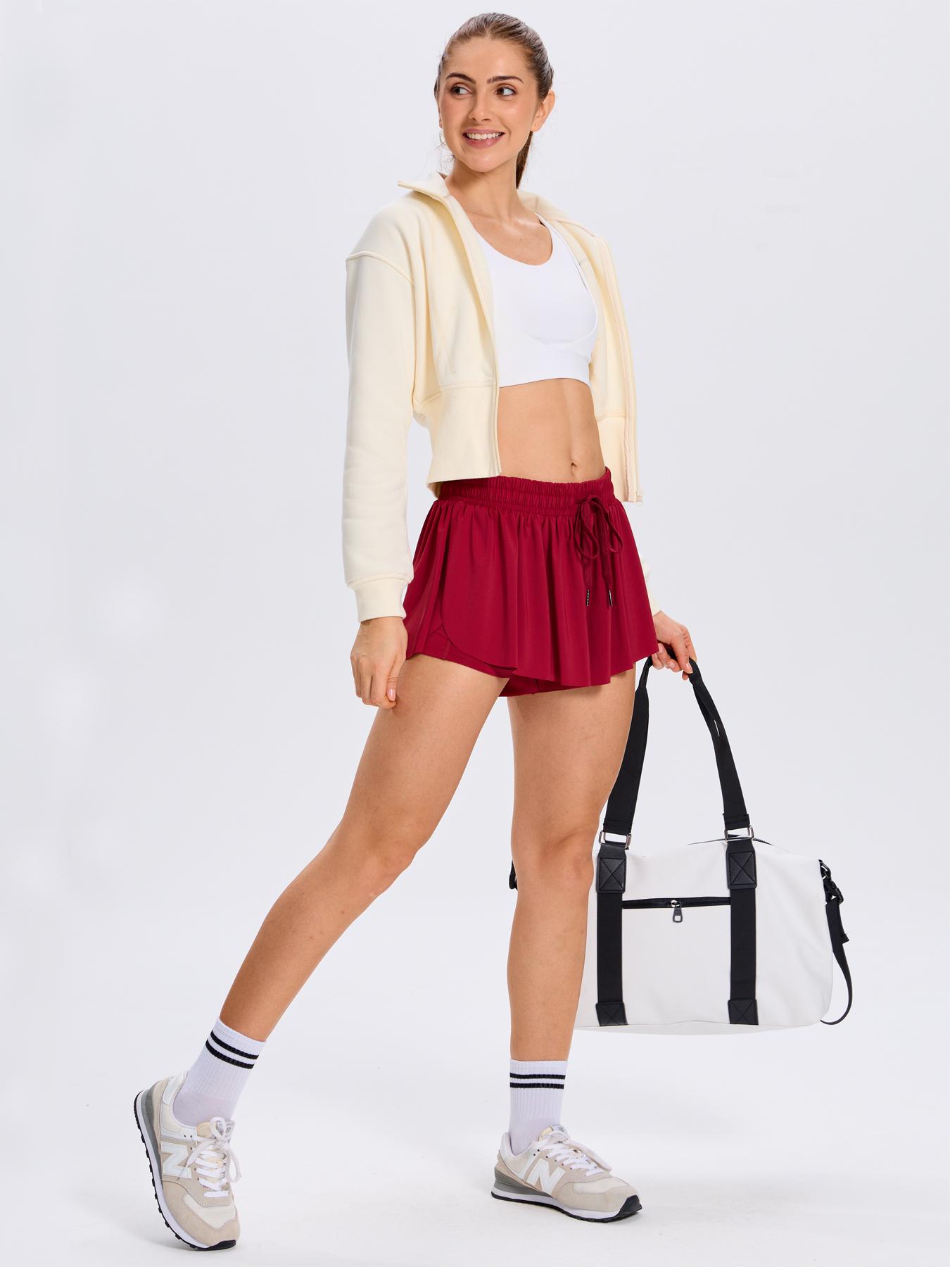 Women's 2-in-1 Flowy Athletic Skort, High Waist Tummy Control Tennis Shorts with Pockets, Elastic Drawstring Running Shorts for Gym Workout Casual Summer
