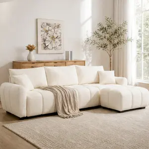 ARCH 110" Modular Sectional Sofa L Shape with Extra-Large Seat Pull-Line Design Movable Ottoman High Density Foam Free Combination Sturdy Metal & Wood Frame Boucle Fabric 4-Seat Living Room Couch Cream/Green/Orange Options, Boucle Material