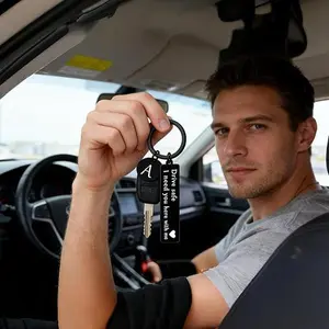 Drive Safe I Need You Here With Me Keychain - Personalized Initial Key Ring for Loved Ones ﻿