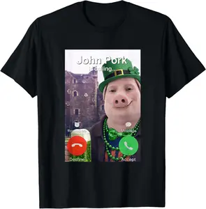 Funny St Patricks Day John Pork is Calling Brainrot Meme T-Shirt