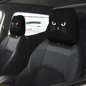 2-Pack Cat Pattern Car Seat Headrest Covers, Flexible Polyester Material, Easy Installation, No Tools Required, Dust and Stain Resistant, Furry Car Seat Headrest, Car Seat Protector