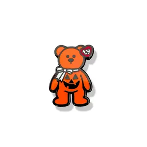Halloween Pumpkin Bear Enamel Pin – Spooky Beanie Inspired Orange Teddy