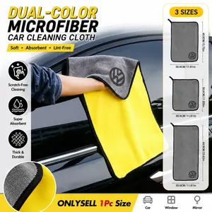 1Pc 30/40/60cm Car Logo Microfiber Cleaning Towel Thickened Soft Absorbent Cloth Car Care Cleaning Towel Cleaning Rag Car Accessories Universal Suitable for Volkswagen VW GTI Golf 5 6 7 Mk4 Mk5 Mk6 Polo Passat B5 B6 B7 Scirocco Jetta Tiguan CC Touareg Bee
