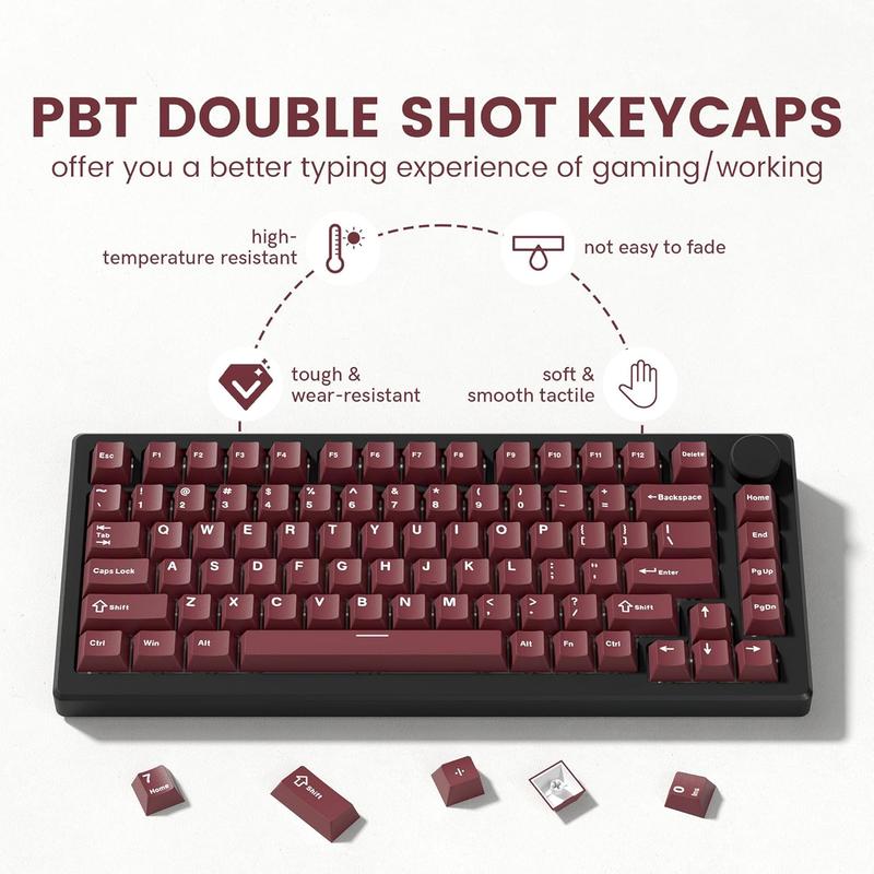 Womier PBT keycaps Set, 126 Keys Double Shot  Retro Milky White Keyboard caps,Cherry Profile Keycaps 60 65 75 100 Percent, Custom keycaps for Mechanical Keyboard Gaming(61/64/68/84/87/100/104/108)