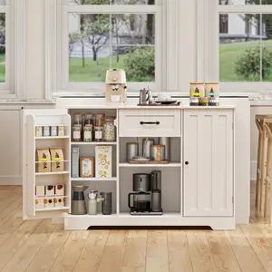 Gizoon 45” Kitchen Sideboard Buffet Cabinet with Storage Coffee Bar Cabinet with Drawer Kitchen Pantry Storage with Door and Shelves for Bathroom and Living Room