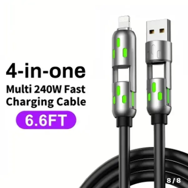 EXAVON 6.6FT 4-in-1 Dual Charging Cord Charger, Mobile Phone Accessory with Dual Connectors - USB-A, Type-C, Lightning, PD Fast Charging, Data Sync, Aluminum Construction