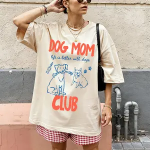 Dog Mom Club Tee | Retro Hand-Drawn Dog Graphic Tee,Life is Better With Dogs Tee | Vintage Oversized Dog Mom Tee
