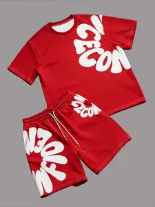 Men's Street Style Letter Print Short Sleeve Set, Summer Fashion Casual Sportswear, Loose-Fitting Two-Piece, Casual Activewear Set, Trendy Men's Clothing, Casual Fitness Wear