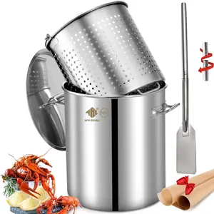 Stainless Steel 64QT Seafood Boil Pot and 36" Paddle or Large Spoon, Threads Removable Handle, Large Stockpot with Basket, Crawfish, Crab, Lobster, Shrimp Boil Stock Pot with Strainer, Turkey Fryer Pot, Brewing Beer, 16Gal