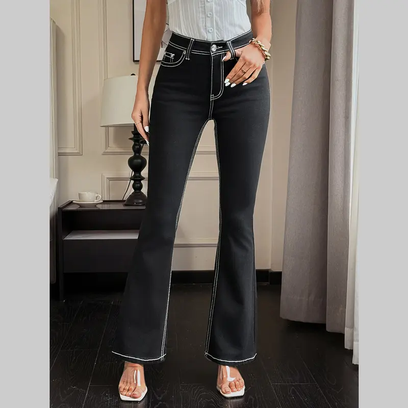 Women's Slim-Fit Stretch Black Butt-Lifting Jeans with Embroidered & Rhinestone Back Pockets Stylish Trendy Slimming & Height-Enhancing Denim Trouser for Various Occasions flare denim jean