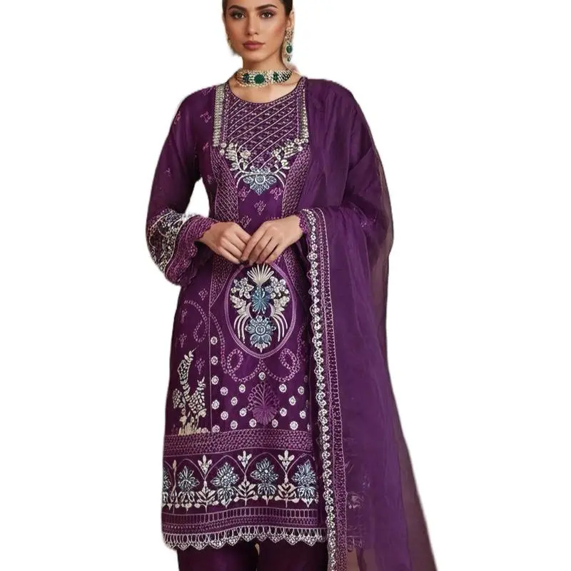 Cotton Suit with Floral Embroidery & Sequins Traditional Indian Attire for Festivals and Events