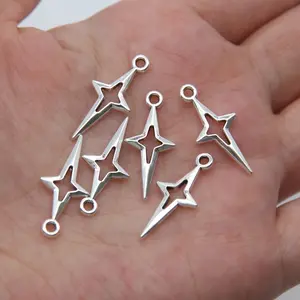 Inspired Shining Stars Charms, Antique Silvery Zinc Alloy Pendants for Jewelry Making, Craft Findings