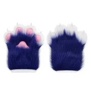 Furry Faux Fur Fox Cat Paws Gloves Animal Fursuit Mittens Halloween Christmas Cosplay Costume Props