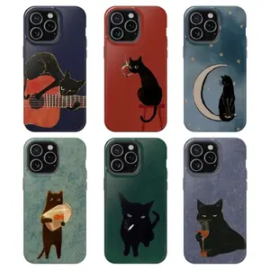 Vintage Black Cat Smartphone Case - Smoking Night Vibes Protector Shell, Shockproof Durable Mobile Phone Accessories, Compatible With iPhone 17-11 Pro Max X XS & Galaxy S26-S22 Ultra, Wireless-Friendly Gift For Lover