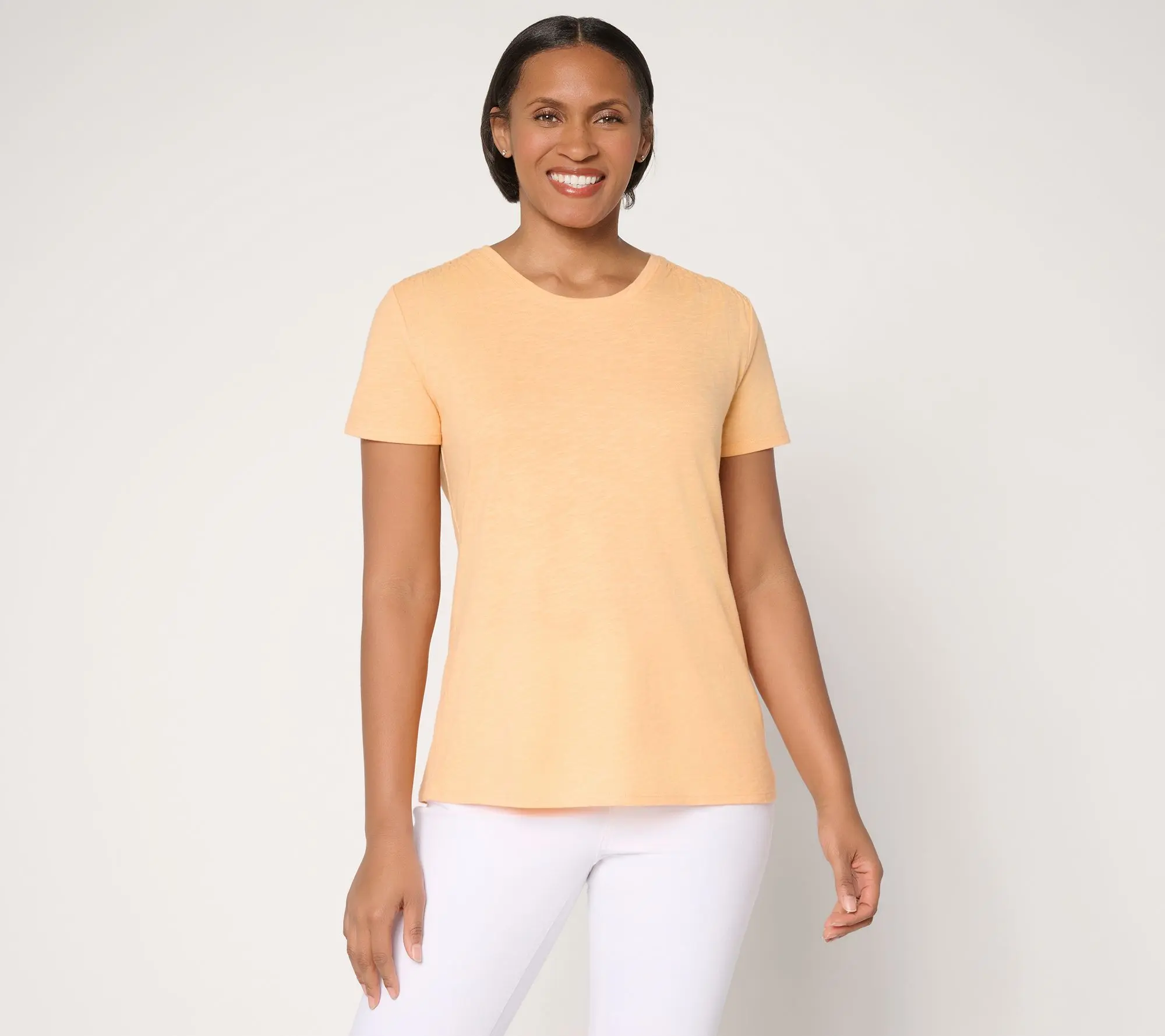 Denim & Co. Essentials Linen Blend Top with Smocking Detail
