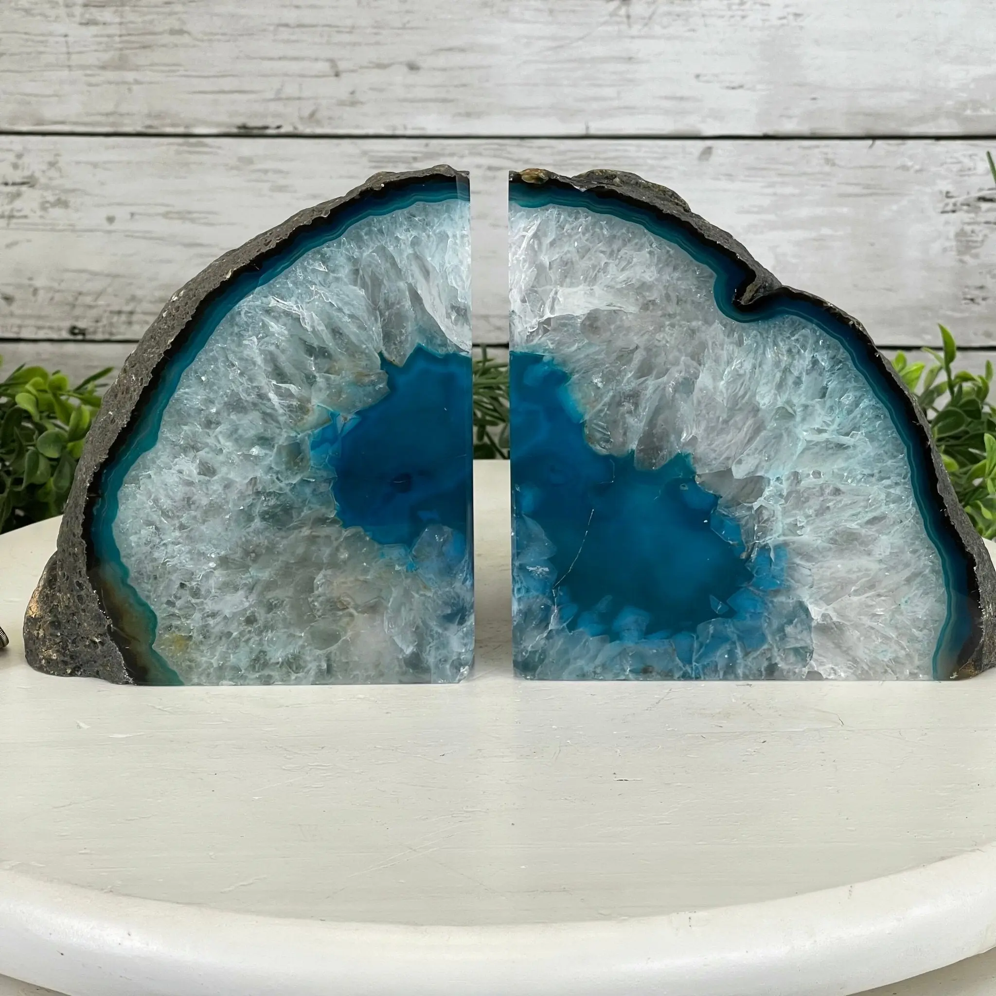 Teal Dyed Brazilian Agate Stone Bookends, 9.4 lbs & 5.3" Tall #5151TL-021