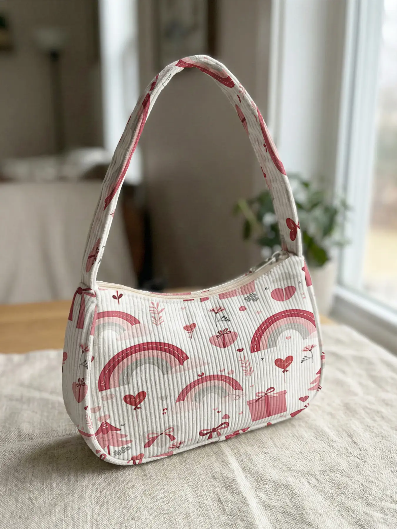 Rainbow Heart Pattern Wristlet Bag, Vintage Style, All-Season Casual Accessory, Perfect for Daily Use, Dating, Shopping, Travel